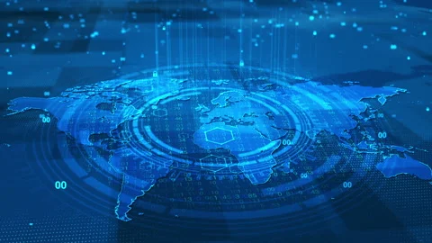 Futuristic Digital Circle World Map Security System Background Stock Footage 339044050