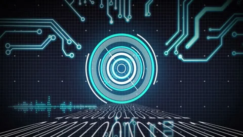 Futuristic digital circuit and binary code animation over grid background Stock Footage 303616837