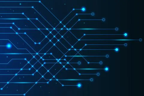 Futuristic Digital Circuit Background with Glowing Blue Tech Lines Stock Illustration