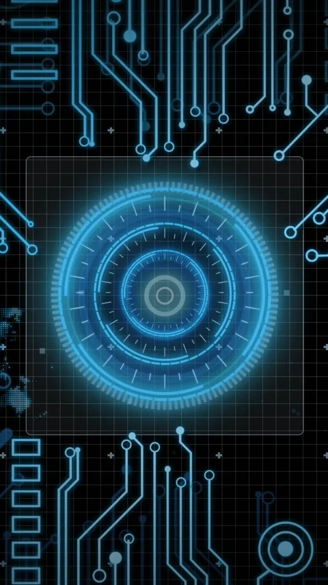 Futuristic digital circuit board and world map animation with glowing blue Stock Footage 342015723