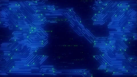 Futuristic Digital Circuit Board Animation Glowing Blue Green Network Pathways Video stock 314188668