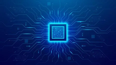 Futuristic digital circuit board with CPU Illustrazione stock