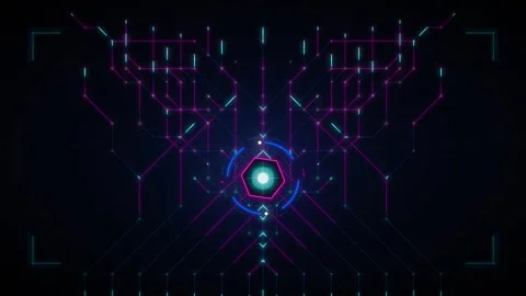 Futuristic digital circuit board hud interface with glowing neon data nodes.. Stock Footage 337560820
