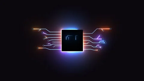 Futuristic Digital Circuit with text AI. HUD Element Animation. 4k video Stock Footage 259474384