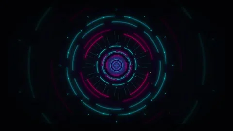 Futuristic digital circular interface with glowing neon lines and dark back.. 스톡 동영상 336365114