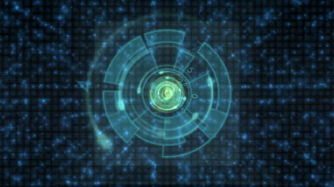 Futuristic Digital Circular Interface Holographic Design With Data Particles Stock Footage 305749973
