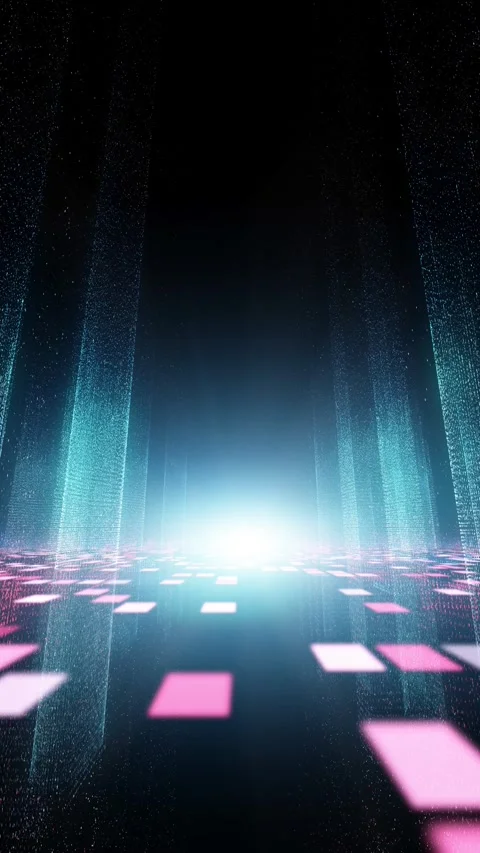 Futuristic digital city road with shining light vertical animation Видео 345523478