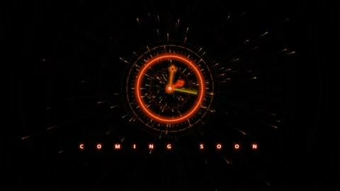 Futuristic digital clock countdown timer with glowing particles in dark mot.. Stockbeeldmateriaal 343558621