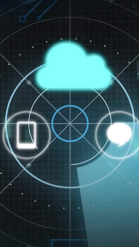Futuristic digital cloud computing icons showing data processing animation on Stock Footage 319811541