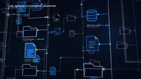 Futuristic Digital Cloud Repository Architecture Diagram with File Director.. Stock Footage 347814540