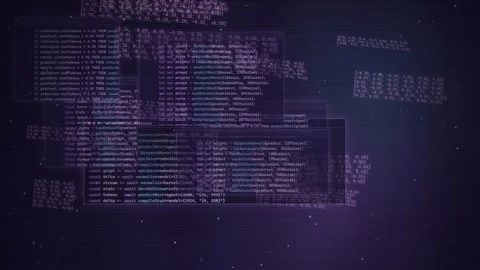 Futuristic Digital Code Scrolling Background for AI and Cybersecurity Stockbeeldmateriaal 335356855