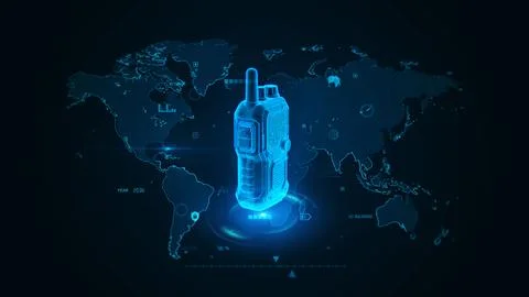 Futuristic Digital Communication Device Against World Map Background Stock Illustration