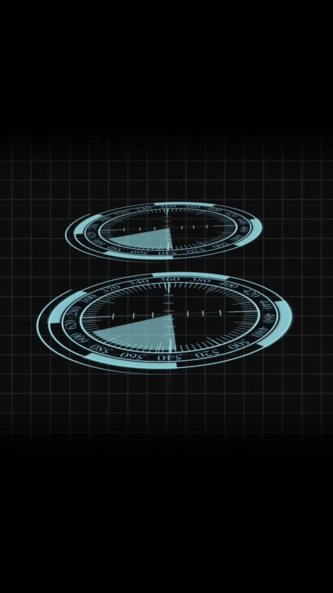 Futuristic Digital Compass HUD Elements on Grid Background technology. Rota.. Stock Footage 321725323