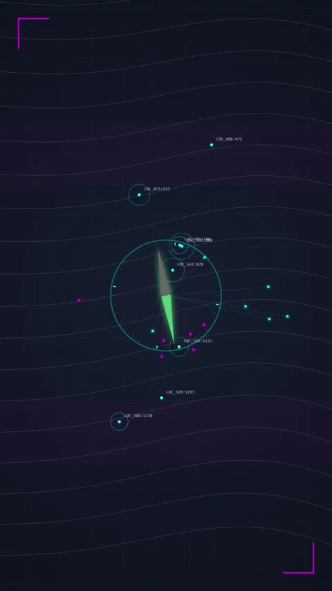 Futuristic Digital Compass Navigation HUD Interface with Data Overlay Stock Footage 348819668