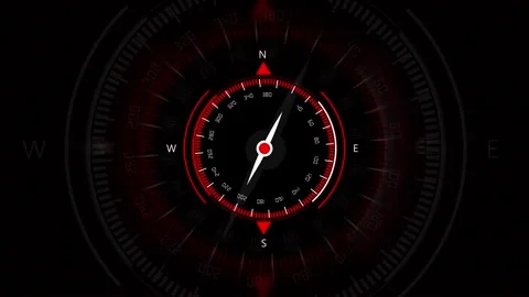 Futuristic Digital Compass With Red Accents And Grid animated Background na.. Stock Footage 334122740