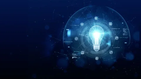 Futuristic digital concept featuring a glowing light bulb with technology Stock-Footage 337862214