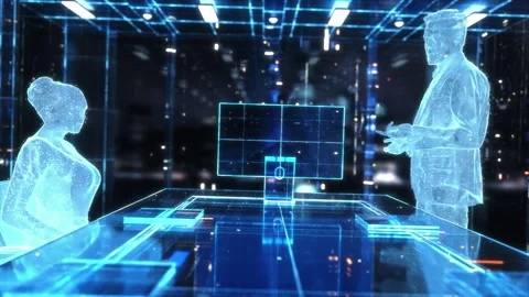 Futuristic Digital Corridor with Glowing Blue Neon Lights and Reflective Su.. Vídeos de archivo 314068870