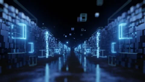 Futuristic Digital Corridor with Neon Lights Vídeos de archivo 294772337