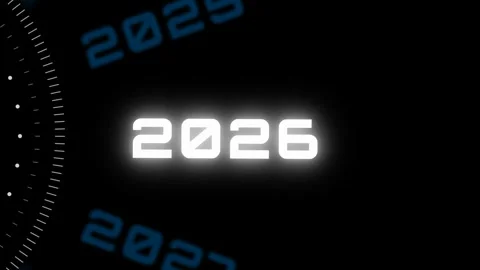 Futuristic digital countdown showing years from 2023 to 2027 4K Stock Footage 340154185