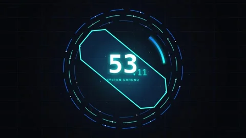 Futuristic Digital Countdown Timer from 60 Seconds with Glowing HUD Style E.. Stock Footage 337482452
