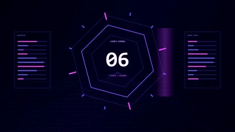 Futuristic digital countdown timer animation with HUD elements Stock Footage 346981813