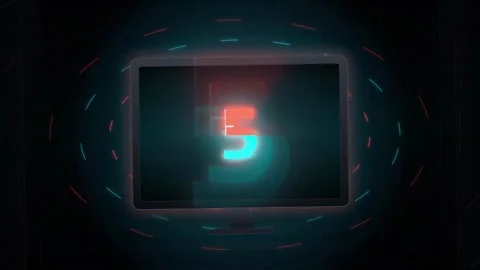 Futuristic Digital Countdown Timer with Glowing Numbers and High Tech HUD Stock Footage 343171470