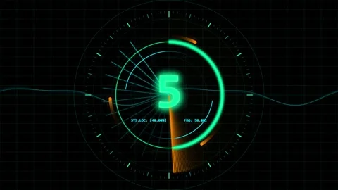 Futuristic Digital Countdown Timer HUD Display with Radar Sweep and Data Stock Footage 346722499