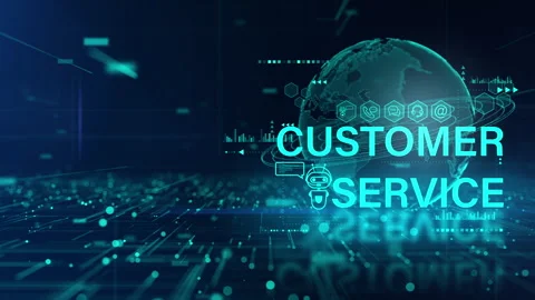 Futuristic digital customer service concept with global communication icons Stock Footage 330983733