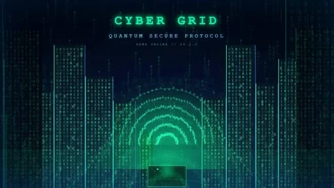 Futuristic Digital Cyber Network with Binary Code Rain and Expanding Data Waves Stock Footage 341456258