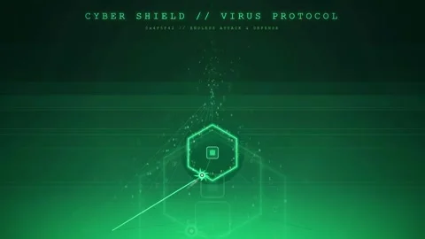 Futuristic Digital Cyber Security Interface with Green HUD Elements and Virus Stock Footage 341829516