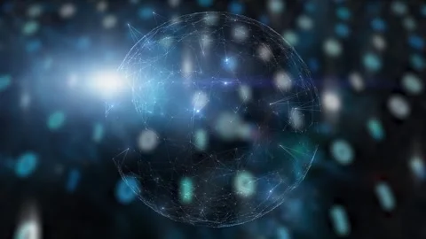 Futuristic digital cyber space sphere with blurred binary code looped motion Stock Footage 338406285