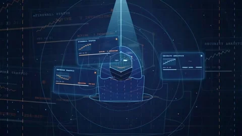 Futuristic Digital Cybersecurity Interface with Data Analytics and Network Stock Footage 341833566
