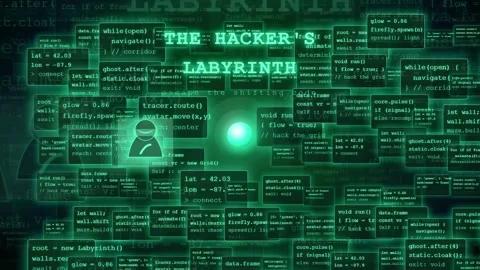 Futuristic Digital Cyberspace with Floating Green Code Blocks and Glowing Stock Footage 341453209