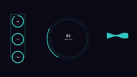 Futuristic digital dashboard with circular loading progress bars on dark ba.. Stock-Footage 342440261