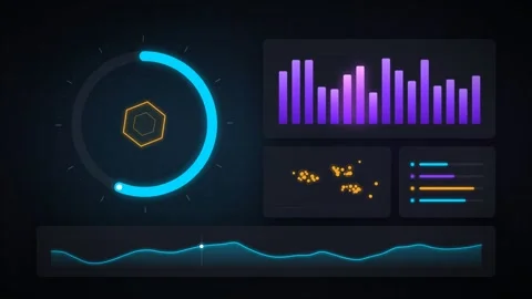 Futuristic Digital Dashboard Interface With Animated Data Visualization Stock Footage 348110239