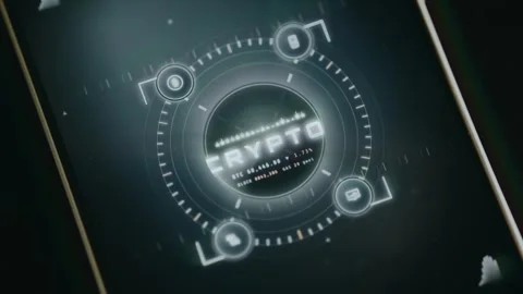 Futuristic digital dashboard showing cryptocurrency data, focusing on Bitcoin Stock Footage 333838637