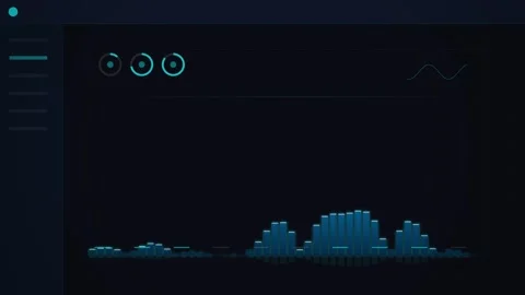 Futuristic Digital Data Analysis UI: Blue Bar Graph and Circular Gauges on .. Stock Footage 347560204