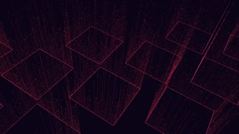 Futuristic digital data blocks with glowing particles and abstract technology Stockbeeldmateriaal 334139067