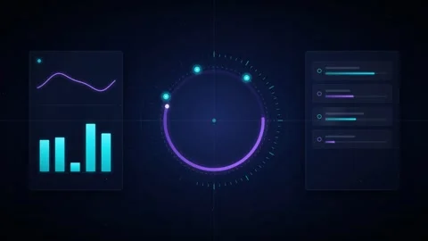 Futuristic Digital Data Dashboard Interface With Animated Circular Display Stock Footage 348110425