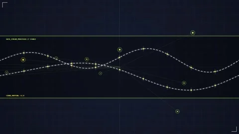 Futuristic Digital Data Flow Chart with Glowing Lines and Dots on Dark Grid.. Stock Footage 348413783