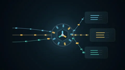 Futuristic digital data flow hub visualization Stock Footage 347391185