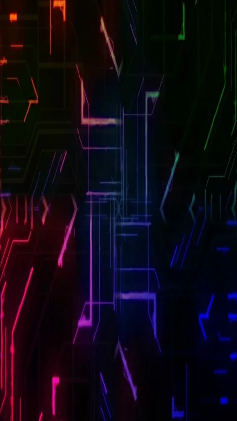 Futuristic digital data flow with neon circuits. Abstract tech background Stock Footage 339778192