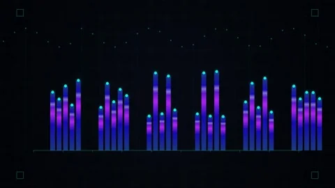 Futuristic Digital Data Flowing Graph with Blue and Purple Bars on Dark Bac.. Stock Footage 346660647