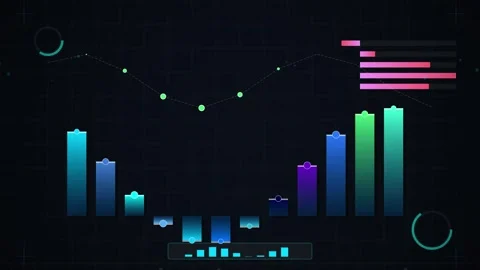Futuristic Digital Data Graph with Glowing Elements on Dark Background Stock Footage 346660421