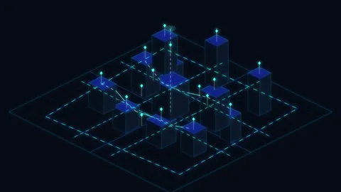 Futuristic digital data grid network animation with glowing blue nodes 스톡 동영상 347202453