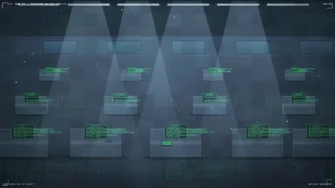 Futuristic Digital Data Interface with Glowing Green Code in Dark Cyber Space 動画素材 341454199