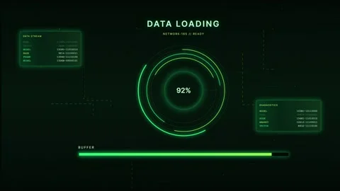 Futuristic Digital Data Loading Interface Green HUD Stock Footage 335371667