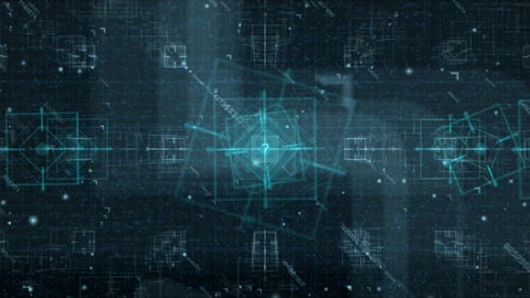 Futuristic Digital Data Network HUD Grid, Abstract Cyber Technology Stock Footage 332414454