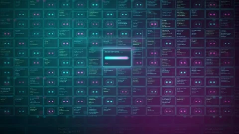 Futuristic digital data processing screen with loading bar and scrolling binary Stock Footage 341834348