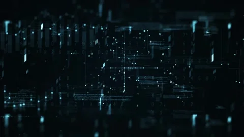Futuristic Digital Data Screen with Glowing Blue and Red Pixelated Patterns Stock Footage 341377239